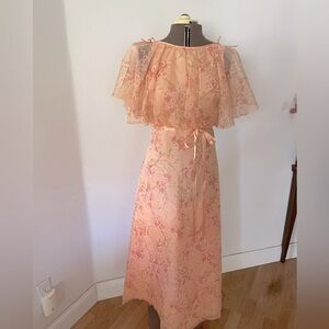 Vintage 70s angel sleeve cherry blossom dress. New